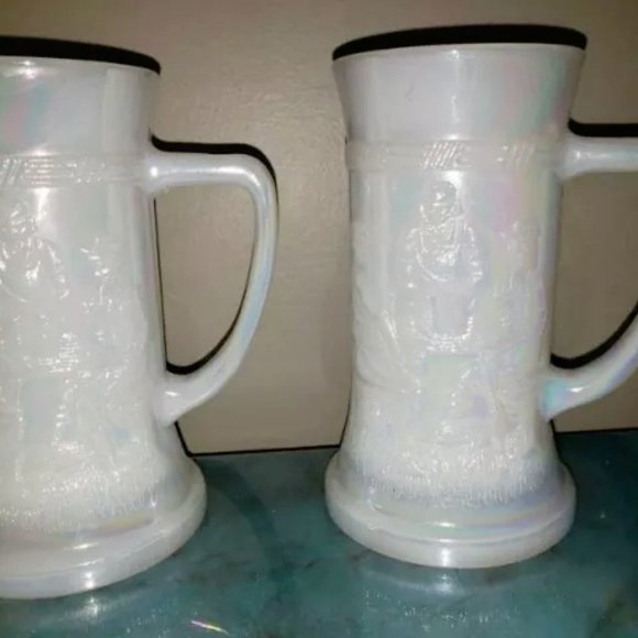 Set of 2 vintage antique BEER STEINS Beer Glasses Federal Milk Glass Carnival - Picture 4 of 5
